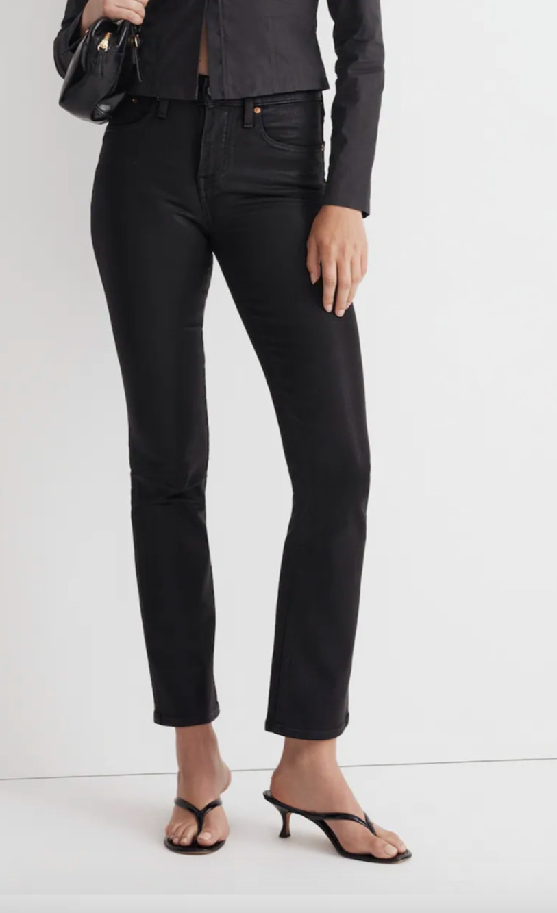 NEW MADEWELL TRUE BLACK COATED KICK OUT CROP JEANS BK5229 SIZE 25